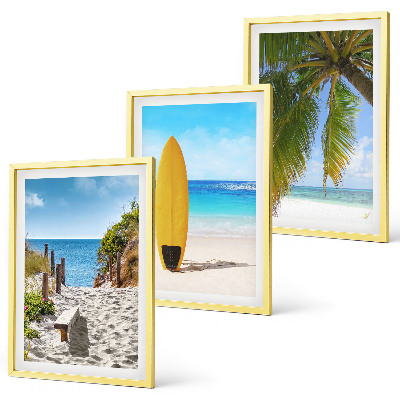 Lot de 3 tableaux pour salon Plages de vacances, vagues, palmiers
