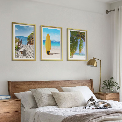 Lot de 3 tableaux pour salon Plages de vacances, vagues, palmiers