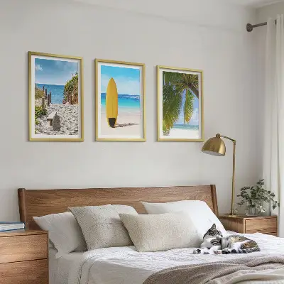 Lot de 3 tableaux pour salon sur le thème des plages de vacances, des vagues et des palmiers