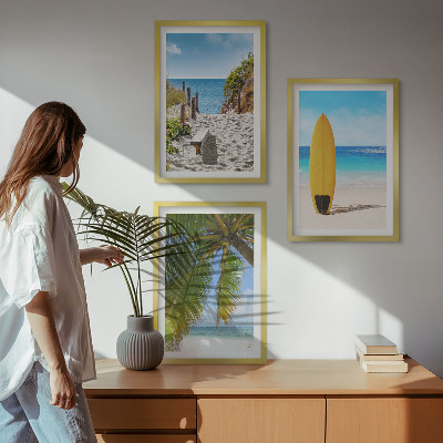 Lot de 3 tableaux pour salon Plages de vacances, vagues, palmiers