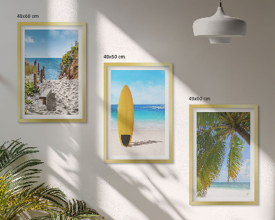 Lot de 3 tableaux pour salon Plages de vacances, vagues, palmiers