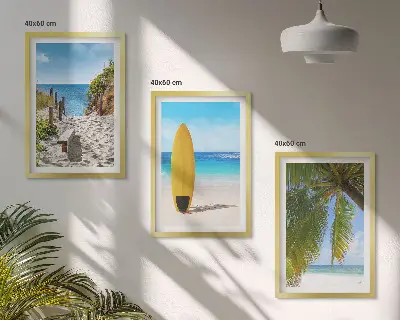 Lot de 3 tableaux pour salon sur le thème des plages de vacances, des vagues et des palmiers