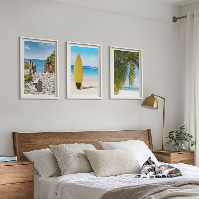 Lot de 3 tableaux pour salon Plages de vacances, vagues, palmiers