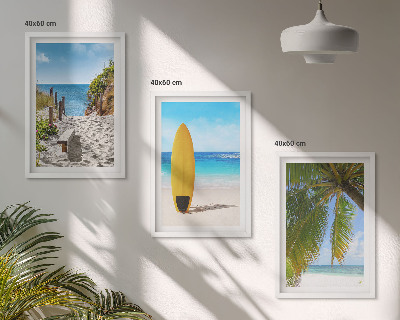 Lot de 3 tableaux pour salon Plages de vacances, vagues, palmiers