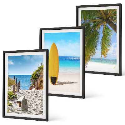 Lot de 3 tableaux pour salon Plages de vacances, vagues, palmiers