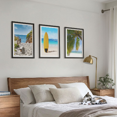Lot de 3 tableaux pour salon Plages de vacances, vagues, palmiers