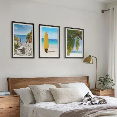 Lot de 3 tableaux pour salon sur le thème des plages de vacances, des vagues et des palmiers