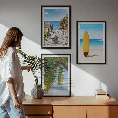 Lot de 3 tableaux pour salon Plages de vacances, vagues, palmiers