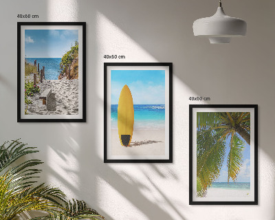 Lot de 3 tableaux pour salon Plages de vacances, vagues, palmiers