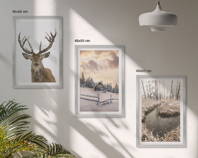 Cadre photo mural Cabane à cerfs dans un paysage d'hiver