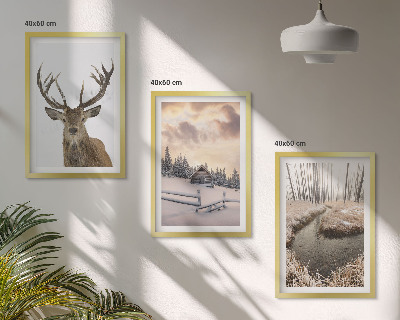 Cadre photo mural Cabane à cerfs dans un paysage d'hiver