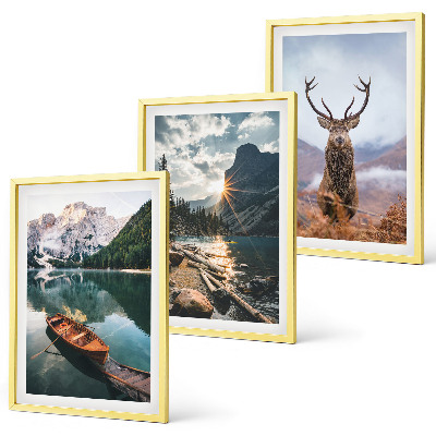Lot de 3 tableaux pour salon Lac de montagne, bateau, coucher de soleil, cerf
