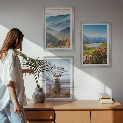 Cadre photo mural La nature des cerfs des lacs de montagne