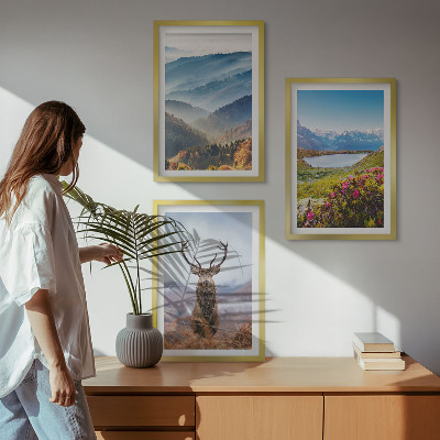 Cadre photo mural La nature des cerfs des lacs de montagne