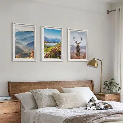 Cadre photo mural représentant la nature avec des cerfs près des lacs de montagne