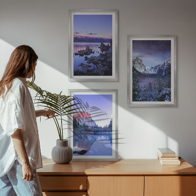 Lot de 3 tableaux pour salon Paysages de montagne, coucher de soleil, eau