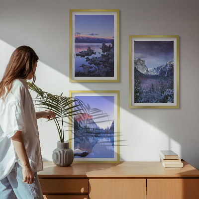 Lot de 3 tableaux pour salon Paysages de montagne, coucher de soleil, eau