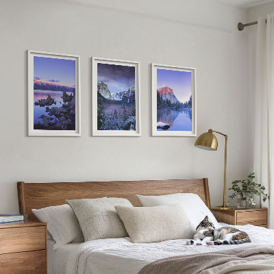 Lot de 3 tableaux pour salon Paysages de montagne, coucher de soleil, eau