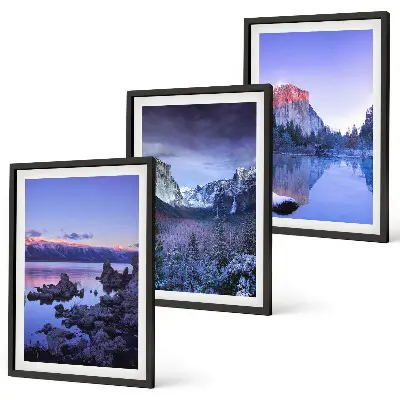 Lot de 3 tableaux pour salon paysages de montagne au coucher du soleil au bord de l'eau