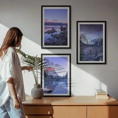Lot de 3 tableaux pour salon paysages de montagne au coucher du soleil au bord de l'eau