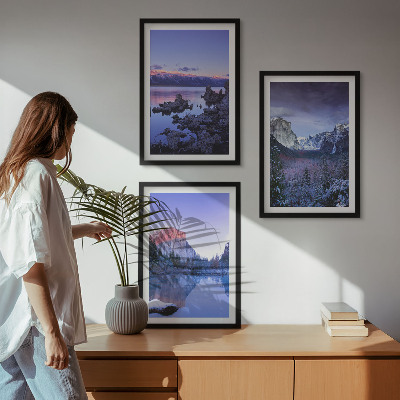 Lot de 3 tableaux pour salon Paysages de montagne, coucher de soleil, eau