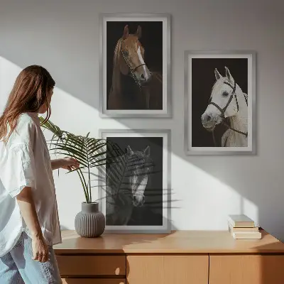 Cadre photo mural représentant des portraits de chevaux aux nuances de fourrure