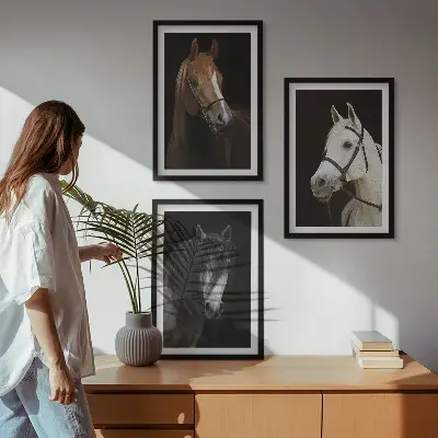 Cadre photo mural représentant des portraits de chevaux aux nuances de fourrure
