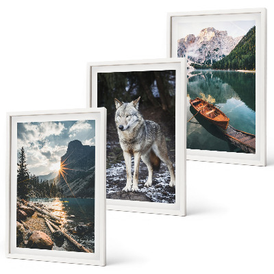 Lot de 3 tableaux pour salon Montagnes lacs loup nature