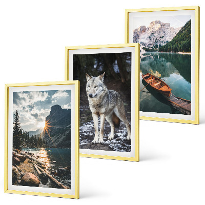 Lot de 3 tableaux pour salon Montagnes lacs loup nature