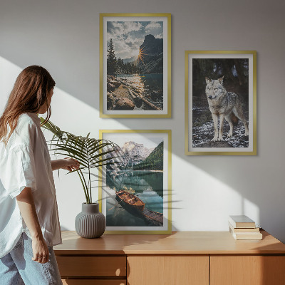 Lot de 3 tableaux pour salon Montagnes lacs loup nature
