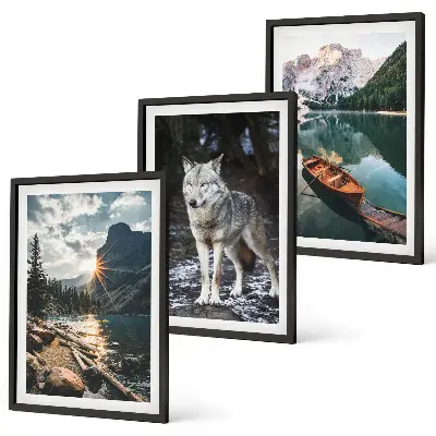 Lot de 3 tableaux pour salon motif montagnes lacs et loup
