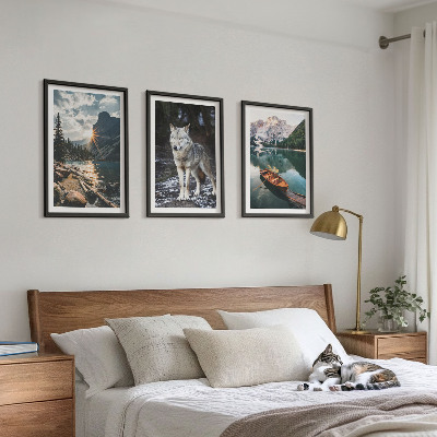 Lot de 3 tableaux pour salon Montagnes lacs loup nature