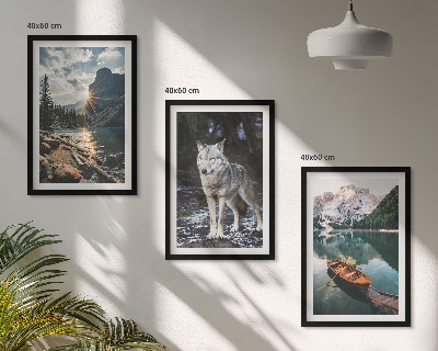 Lot de 3 tableaux pour salon Montagnes lacs loup nature