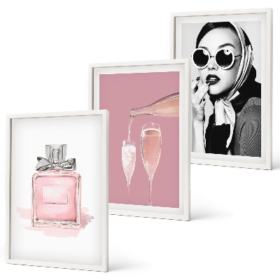 Lot de 3 tableaux pour salon Accessoires roses élégants