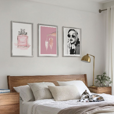 Lot de 3 tableaux pour salon Accessoires roses élégants