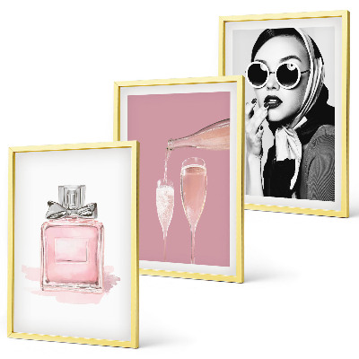 Lot de 3 tableaux pour salon Accessoires roses élégants