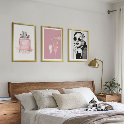 Lot de 3 tableaux pour salon Accessoires roses élégants
