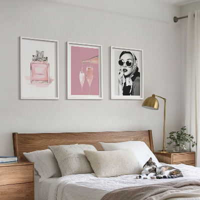 Lot de 3 tableaux pour salon Accessoires roses élégants