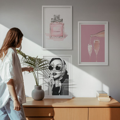Lot de 3 tableaux pour salon Accessoires roses élégants