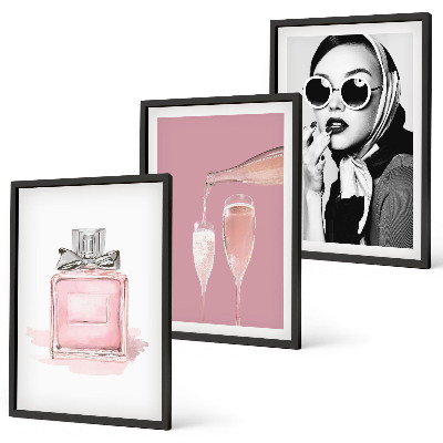 Lot de 3 tableaux pour salon Accessoires roses élégants