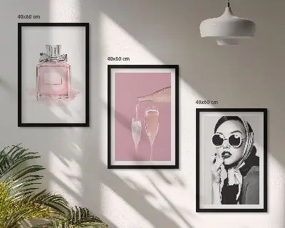 Lot de 3 tableaux pour salon avec accessoires roses élégants
