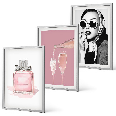 Lot de 3 tableaux pour salon Accessoires roses élégants