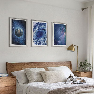 Lot de 3 tableaux pour salon Terre, espace, tempête, galaxie