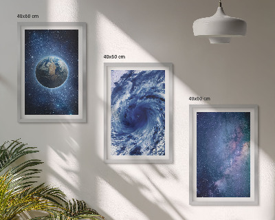 Lot de 3 tableaux pour salon Terre, espace, tempête, galaxie