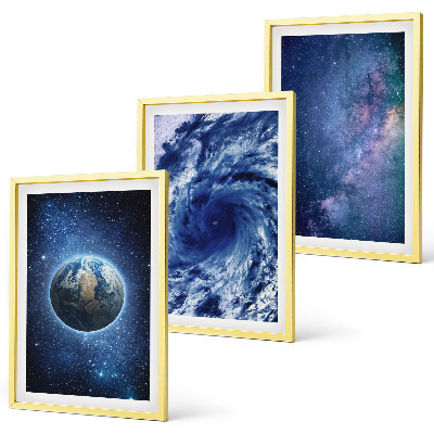 Lot de 3 tableaux pour salon Terre, espace, tempête, galaxie