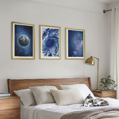 Lot de 3 tableaux pour salon Terre, espace, tempête, galaxie