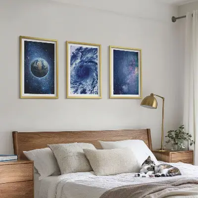 Lot de 3 tableaux pour salon thème terre, espace, tempête et galaxie