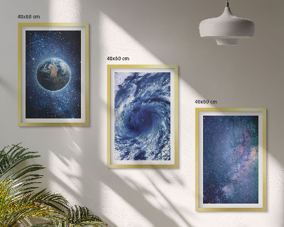 Lot de 3 tableaux pour salon Terre, espace, tempête, galaxie
