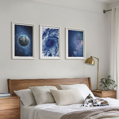 Lot de 3 tableaux pour salon Terre, espace, tempête, galaxie