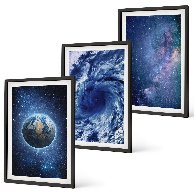 Lot de 3 tableaux pour salon Terre, espace, tempête, galaxie